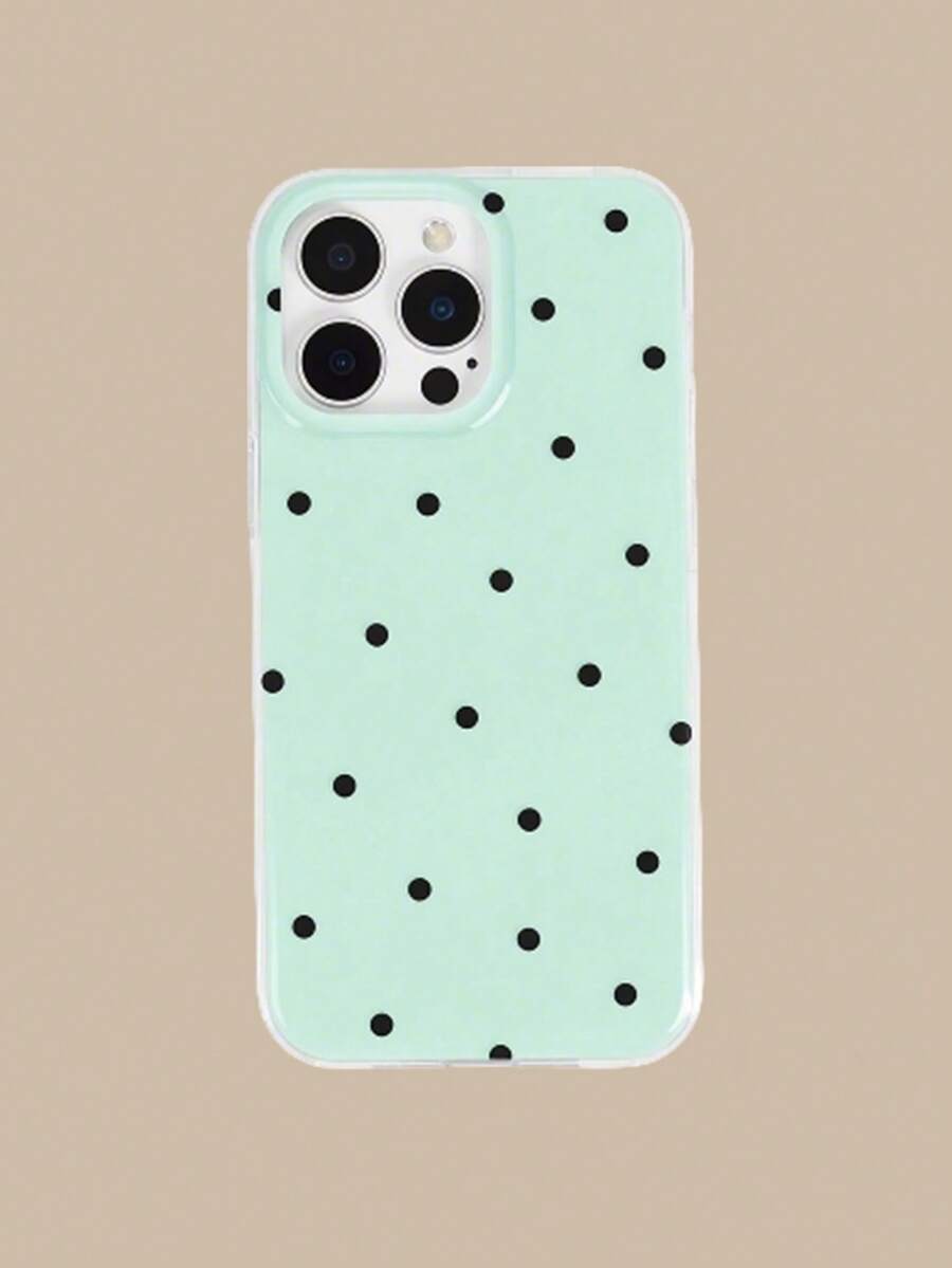 Fashionable And Cute Polka Dot Glossy Soft Case, Suitable For 17 Air 16 15 14 13 12 11 Pro Max 16 15 14 Plus, Simple Creative Shockproof Back Cover - Mint Green - View 1