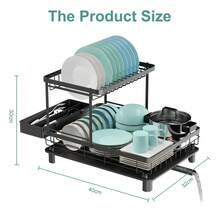 Dish Drainer Dish Rack,Dish Drainers,Dish Drainer Rack, 2 Tier Dish Drainer With Drip Tray And Swivel Spout, Dish Rack With Utensil Holder,Draining Board For Kitchen Counter - Black - View 4