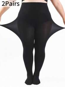 2 pièces Leggings de mise en forme magique 80D, collants grande taille ultra-extensibles pour femmes, bas sexy micro-transparents, convient pour Noël, jusqu'à 136 kg - Noir - Voir 5
