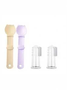 Bộ 4 món gồm 2 thìa bóp cho mèo ăn và 2 bàn chải đánh răng đeo ngón tay, thìa bóp cho mèo ăn tiện dụng, bàn chải đánh răng đeo ngón tay cầm tay. - 25*6,3cm - Xem 9