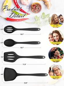 Juego de 4 piezas de utensilios de cocina de silicona, espátula ranurada, cuchara de cocina, utensilios de cocina resistentes al calor y antiadherentes para freír, mezclar, servir, escurrir y revolver - Multicolor - Ver 7