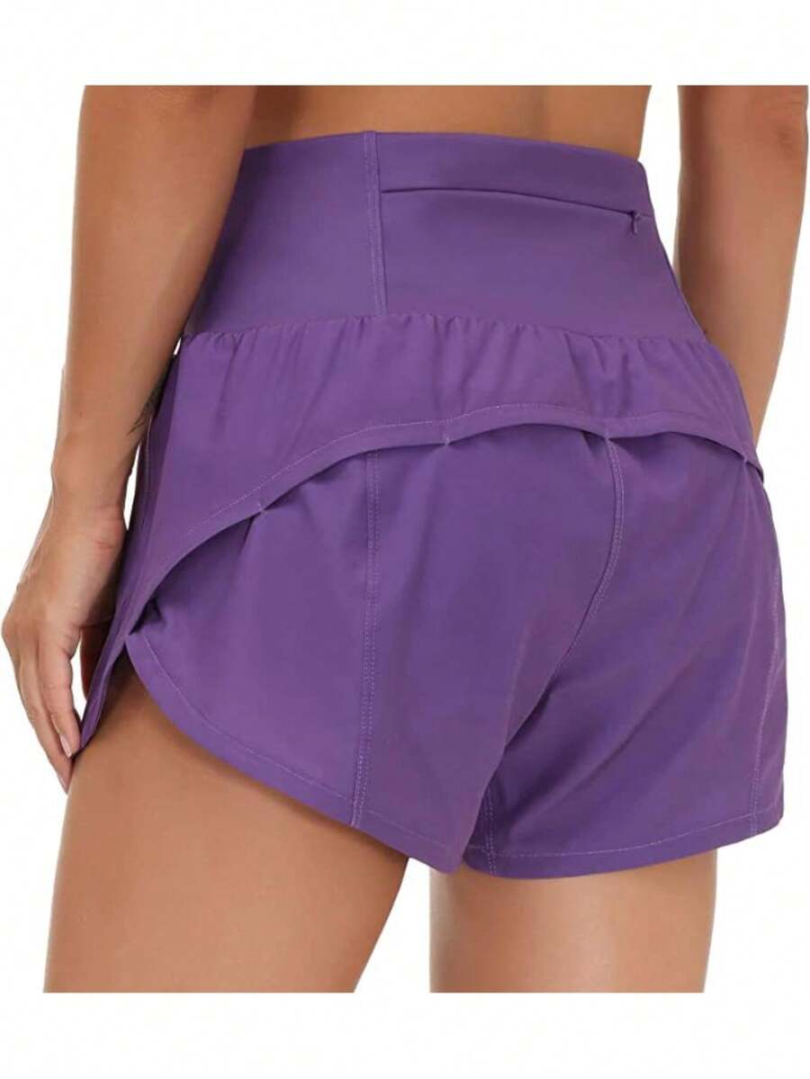 Womens High Waisted Running Shorts Quick Dry Athletic Workout Shorts With Mesh Liner Zipper Pockets - Purple - View 1