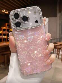 1pc Luxury Rhinestone Heart Shaped Phone Case, Compatible With IPhone 17/17 Pro/17 Pro Max, 16/16 Pro/16 Plus/16 Pro Max, 15/15 Pro/15 Pro Max, 14/14 Pro/14 Pro Max, 13/13 Pro/13 Pro Max, 12/12 Pro/12 Pro Max, 11 - Pink-laser Heart - View 8
