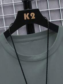 Men's Letter Print Drop Shoulder T-Shirt - Gris - View 5