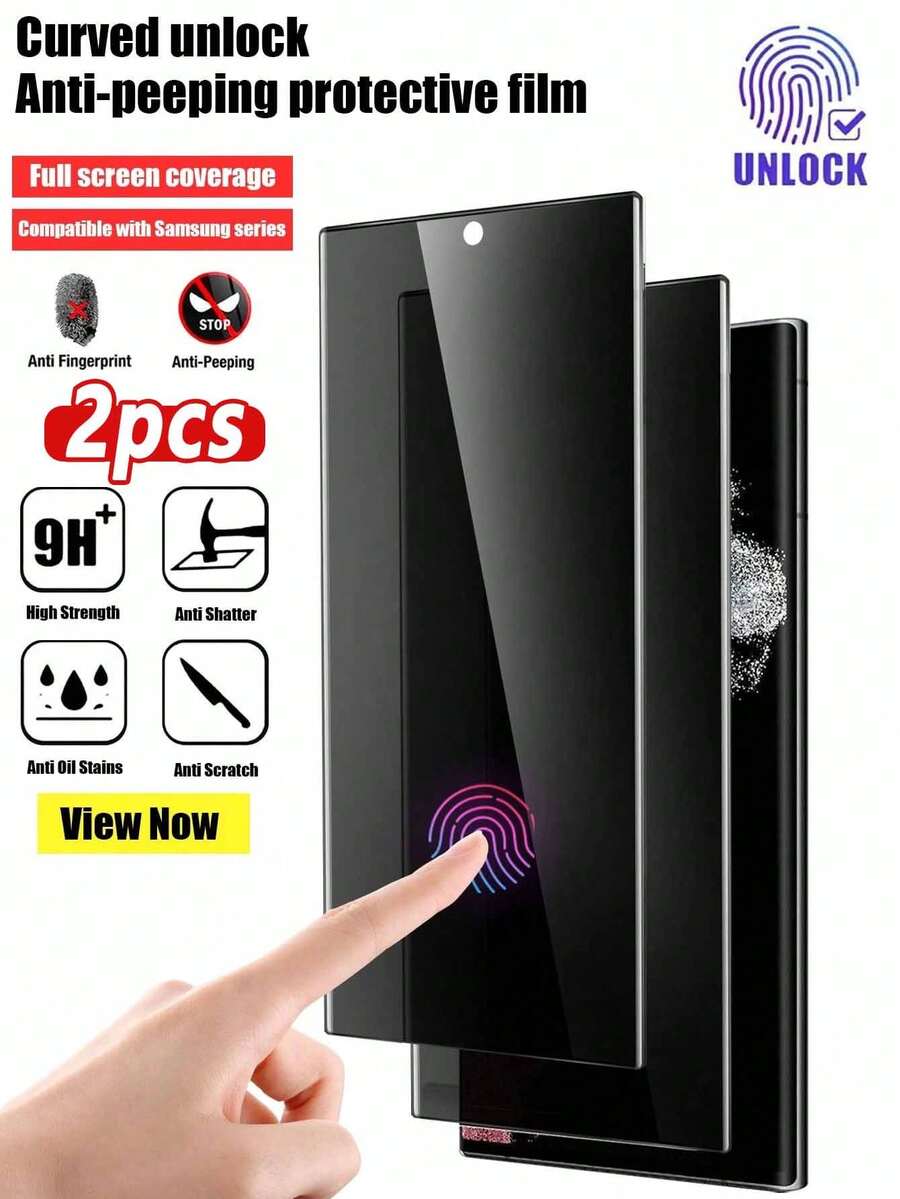 隐私防窥钢化玻璃屏幕保护膜 2 片装 防刮防震 适用于 Galaxy S26/S26 Plus/S26 Ultra/S21/S22/S23/S24/S25 Ultra/S25 Edge 系列 易于安装 防指纹 隐私玻璃膜 适合作为生日、复活节、圣诞节、送给家人朋友的春季礼物 - 黑色 - 查看 1