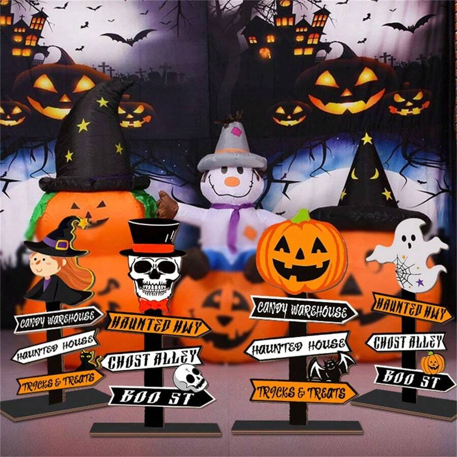 Charming Wooden Pumpkin Decoration - Halloween Desktop Decor, Multi-Functional Use, No Power Source Required - 4pcs - View 1