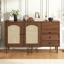 Country-Style Sideboard With Rattan Doors – 130 X 75.5 X 40 Cm – Magnetic Closure, Adjustable Shelves, Stable Structure – Elegant And Versatile Design [OLD SKU:WF298018019NAA] - Rust Brown - View 1