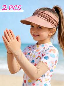 2件套儿童遮阳帽和防紫外线袖套，透气防晒，男女童适用，夏季沙滩运动户外配件 - 空頂帽+冰袖 - 查看 5