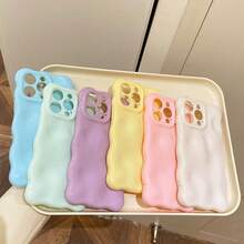 Solid Color Novelty 1pc Candy Color 3D Wavy Textured Shockproof Phone Case Compatible With IPhone 17/17 Pro/17 Pro Max/AIR/16/16 Pro/16 Plus/16 Pro Max/15/15 Plus/15 Pro/15 Pro Max/14/14 Pro/14 Plus/14 Pro Max/13/13 Pro/13 Pro Max/12/12 Pro/12 Pro Max/11/11 PM, Macaron Soft Shell Spring Gift - Yellow - View 7