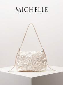 Bolso de hombro con lentejuelas, bolso elegante para mujer, adecuado para gala, atuendos de fiesta, baile de graduación, boda, regalos para mujeres (patrón aleatorio) - Beis - Ver 1