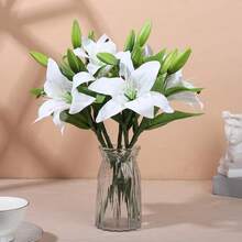 1 pezzo Ramo di giglio artificiale 3D realistico, fiori finti bianchi per decorazione di matrimoni, casa e giardino - Multicolore - Visualizzare 6