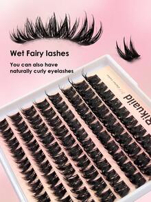 Rikuaild 80/88片装 D型卷翘湿睫毛，单根睫毛，浓密水润放大眼型设计，分段式，适用于DIY化妆、漫画睫毛、卡通人物角色扮演，凌乱假睫毛化妆工具 - 查看 5