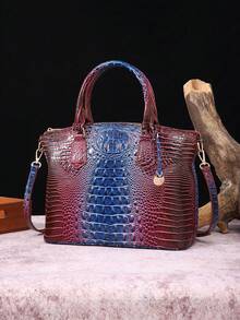 Women's Handbags Light Grey Crocodile Pattern Handbags Fashionable Commuting Large Capacity Shoulder Crossbody Shell Bag - European And American Style Light Grey Crocodile Pattern Women's Bag Crossbody Dual-Use Simple Commuting Large Capacity - 寶藍+紫紅 - 查看 2