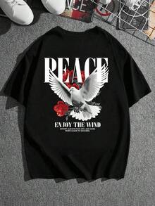 Free Shipping On This Item.Manfinity Men's Short Sleeve Streetwear T-Shirt Retro Graphic Red Peace Sign Black Loose Fit Vintage Style Summer Going Out 2000s Style. Highly Requested Item. - 黑色的 - 查看 2