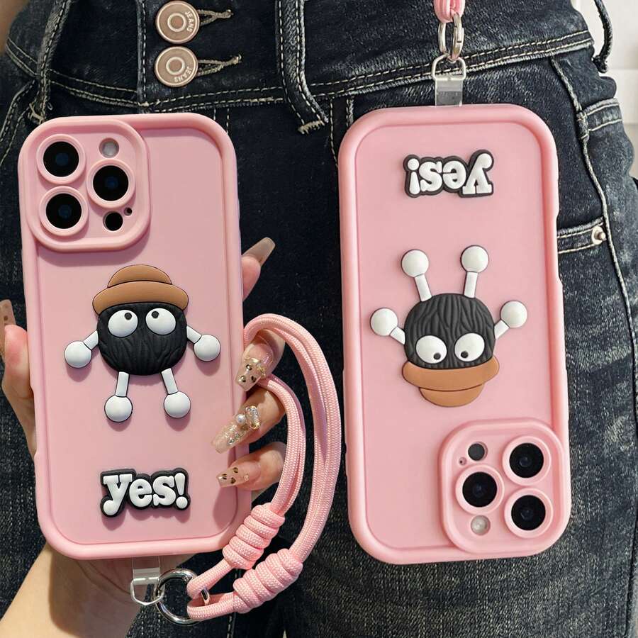 Ốp điện thoại có dây đeo hình mũ bông 3D hoạt hình, phụ kiện tương thích với iPhone 17/16/15/14/13/12/11.