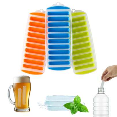 3Pcs Silicone Narrow Ice Stick Cube Trays With Easy Push And Pop Out Material, Ideal For Sports And Water Bottles, Assorted Bright Colors (11.81" X 4.61" X 0.75")