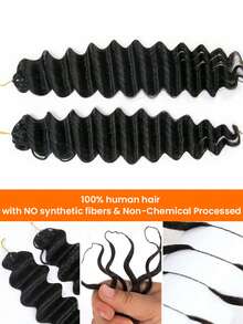 5包250克奇迹结卷曲羽毛钩编发，采用真人发丝，深波浪羽毛线波西米亚钩编辫，真人发沙龙级丝滑无缝隐形，适合细软发质女性，深波浪微预环钩编真人发接发 - Natural Black - 查看 7