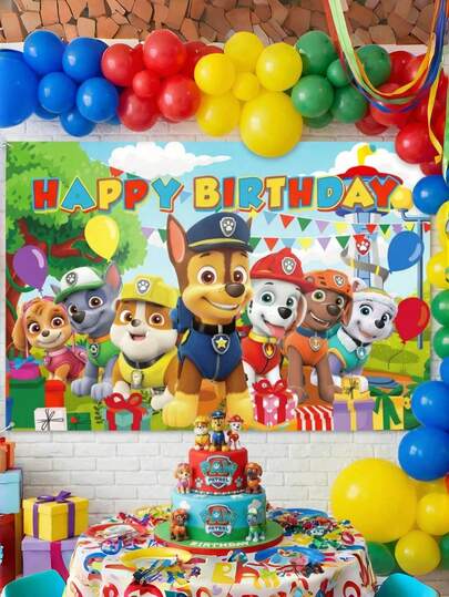  1pc Paw Patrol Birthday BackdropHoliday Party Decoration Scene Decor Props Cartoon Dog Birthday Banner Perfect Party Decor Christmas Gift