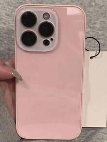 奢华粉色纯色时尚亮面玻璃手机防震保护壳，适用于 17 Pro Max、16、15、14、13、12、11 Pro Max，镜头保护，防震边框，硬质后盖，春季礼物 - 淺粉色 - 查看 3