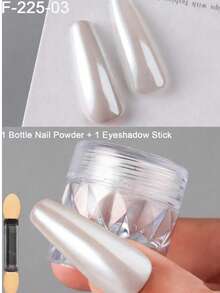 Polvo de uñas blanco lunar, pigmento de arte de uñas con efecto de espejo holográfico con paleta esponja - Blanco - Ver 6