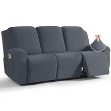 Recliner Sofa Covers 8-Pieces Stretch Large Couch Covers for 3 Seats Reclining Slipcovers Soft Jacquard Pattern Furniture Protector Grey - Gris - Ver 8