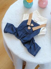 PETCIRCLE 1件宠物服装，狗狗背带裤，休闲四肢套装，朋克风连体裤 - 米色 - 彩色 - 查看 7