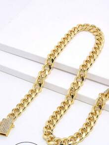 6毫米不锈钢男士14K金链，配锆石弹簧扣，钛钢材质，节日礼物 - 款式1 - 查看 3