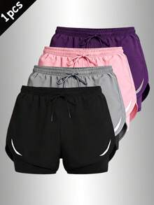 Women's Fashionable Outdoor Casual Sports Shorts, 2 In 1 Printed Design, Multiple Colors, Regular Fit, Suitable For Outdoor Activities And Daily Wear, Perfect Gift For Girlfriend - Black - View 7