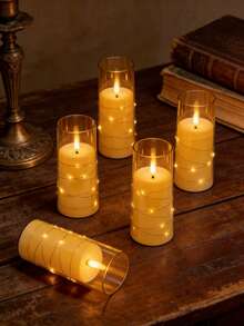 2/3/5 Pezzi Luci Fatate Con Telecomando, Funzione Timer/Telecomando, Alimentate A Batteria, Luci Intermittenti Incorporate, Candele Senza Fiamma, Adatte Per Centrotavola, Casa, Ognissanti, Natale, San Valentino, Compleanno, Regalo, Proposta, Matrimonio, Festa, Illuminazione Per Varie Occasioni - oro - Visualizzare 3