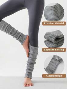 1双女士针织长袜，竖条纹中筒袜，简约宽松垂坠设计，复古日系风格，适合春秋季上学、通勤穿着，时尚个性长袜 - 灰色 - 查看 3