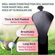 FINGER TEN Golf Club Head Covers 1 Pack For Driver Fairway Hybrid, Durable Long Sock Neck With Swappable Number Tags In Pink/Blue/Green For Reliable Club Protection And Quick Identification - Pink - View 6