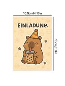 12张卡通水豚主题生日派对邀请函，适合儿童、性别揭晓派对、婴儿派对游戏用品 - 彩色 - 查看 6