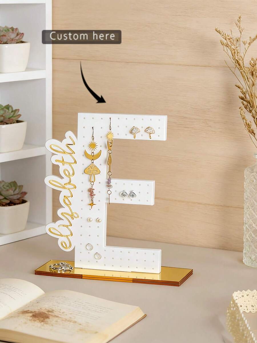 1pc Personalized Acrylic Earring Holder, Customized Letter Jewelry Storage Box, Customized 3D Name Display Stand, Desktop Display Case, Creative Home Jewelry Organizer, Acrylic Letter Earring Display Rack - Multicolor - View 1