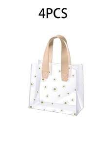 4pcs/1pc Transparent PVC Daisy Print Tote Bag, Mother's Day Party Favor Bag, Mother's Day Gift Packaging Bag, Mother's Day Bouquet Decor Bag, Bridal Shower Gift Bag, Bridesmaid & Groomsman Gift, Birthday Party Favor, Graduation Memento Bag, Baby Shower Guest Favor Bag - Multicolor - View 10