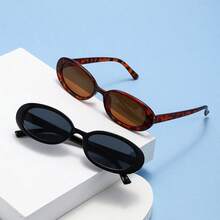 2pcs Oval Women's Fashion Glasses New Small Frame Y2K Glasses - 2PC (Black and Gray Red Bean Flower Tea Tablets) - View 3