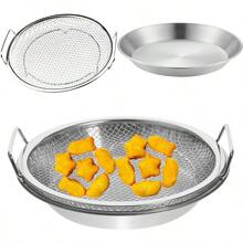 2pcs Multi-Functional Double Layer Stainless Steel Oil Drip Tray, Oil Control Grid Tray With Dual Handles, Suitable For Draining, Steaming, Frying, Grilling And Outdoor Cooking, Perfect For French Fries And Snacks - View 2