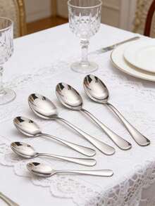 5pcs Stainless Steel Spoons, Main Course Spoon, Dessert Spoon, Coffee Spoon, Ice Cream Spoon, Watermelon Spoon, Tableware Soup Spoon For Adults - View 2