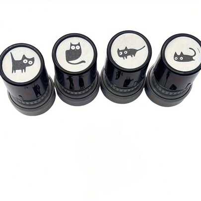 4pcs Random Cat Pattern Stamps, Cartoon Cat Pattern Stamps With Random Designs, Cute Black Cat Stamps, Popular Crooked Neck Black Cat HA23 Photosensitive Stamps