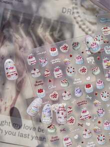 1 Piece Of 5D Relief Nail Sticker, Cute Cartoon Cake, Donut, Adhesive Sticker, DIY Nail Sticker, Sticker - Multicolor - View 1