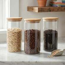 3PCS Large Glass Storage Jars – Airtight Pantry Containers For Spaghetti, Pasta, Cereal, Flour & Rice, Clear Kitchen Countertop Canisters - Transparent - 1400ml*3 - View 1