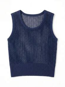 Áo tank top dệt kim không tay ôm sát, xuyên thấu, thời trang, gợi cảm, thanh lịch, đa năng, dành cho nữ, màu xanh navy. - Màu xanh hải quân - Xem 6