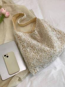 Countryside Style Women's Lace Shoulder Bag, Soft & Elegant, Large Capacity, Suitable For Commuting And Underarm Wear, Summer - Beige - View 9