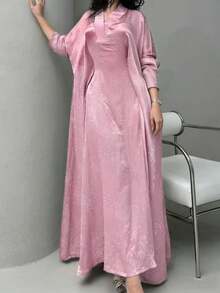 Áo Abaya thời trang nữ Trung Đông mới với họa tiết đính đá tinh tế (mẫu đá ngẫu nhiên) màu hồng mùa xuân - Hồng - Xem 2