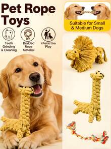 1pc Pet Rope Knot Toy, Cute Lion, Giraffe, Small Knot Shapes, Suitable For Medium/Small Dogs Teething, Dental Care, Interactive Play, Tug Of War, Rope Texture Helps Clean Teeth, Pet Supplies, Dog Rope Toy - Multicolor - View 3
