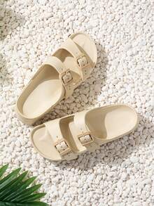 New Fashionable Women Thick Sole Slide Sandals, Non-Slip Soft Strap Outdoor Wear Durable Shock-Absorbing Comfortable Sandals - Beige - View 3