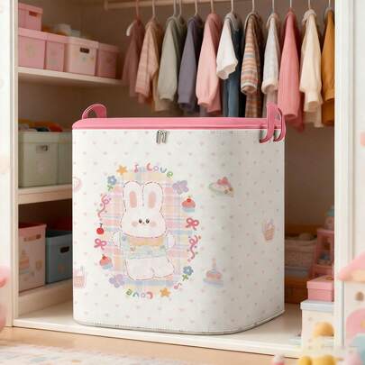 1 hộp đựng đồ hoạt hình dễ thương cho chăn và quần áo trẻ em, có tay cầm, dung tích lớn 150L, họa tiết chó con và thỏ, túi đựng quần áo và chăn ga gối đệm trẻ em, giỏ đựng đồ gấp gọn, dày dặn, chống ẩm.