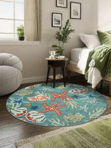 1pc Seashell & Starfish Round Rug - Fresh Coral Print Mat, Soft & Comfortable Round Carpet, Decorative Rug, Bedroom Decor, Small Rug, Carpet, Home Decor, Living Room Rug, Small Living Room Rug, Bedroom Rug, Living Room Home Decor, Outdoor Rug, Washable Rug - Multicolor - View 15