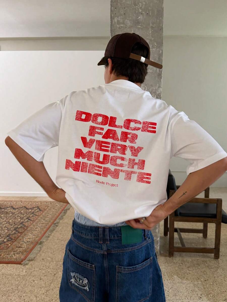 Camiseta con estampado de eslogan de moda para hombre - Blanco - Ver 1