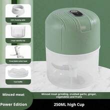 SOKANY Molinillo de ajo/procesador de alimentos eléctrico recargable por USB de 300mAh, capacidad de 250ml, operación con una sola mano, compacto y ligero, cuchilla 3 en 1, ideal para uso doméstico, dormitorio y cocina - Verde - Ver 9