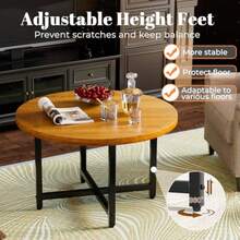 Mesa de centro redonda mesa baja para sala de estar computadora resistente para sentarse en el piso mesa de centro circular pequeña mesa de centro de madera mesa de centro moderna mesa de centro - café con miel - Ver 3